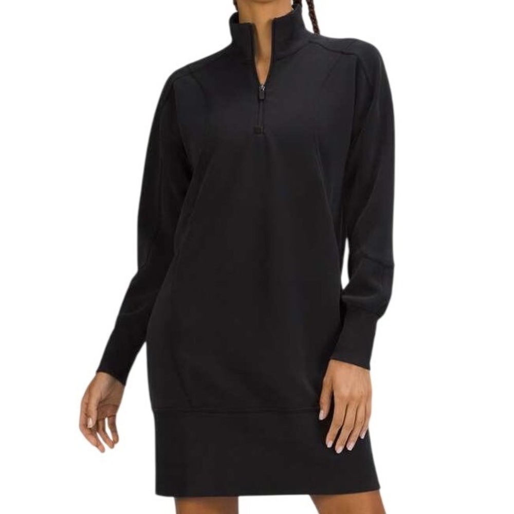 Lululemon Womens Softstreme Long-Sleeve Half-Zip Dress Washed Black LW1DQOS Sz 6